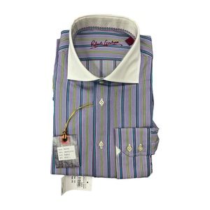 Robert Graham Cotton Collared Striped Print Pattern Long Sleeve Dress Shirt L